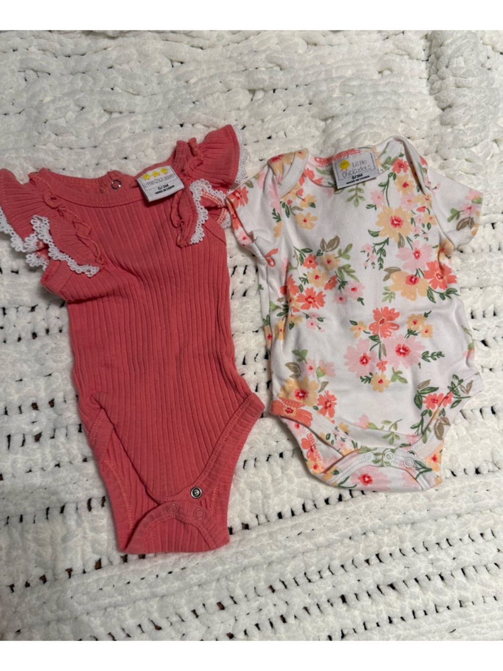Baby Girls' Coral Ribbed Ruffle One-Piece Bodysuit